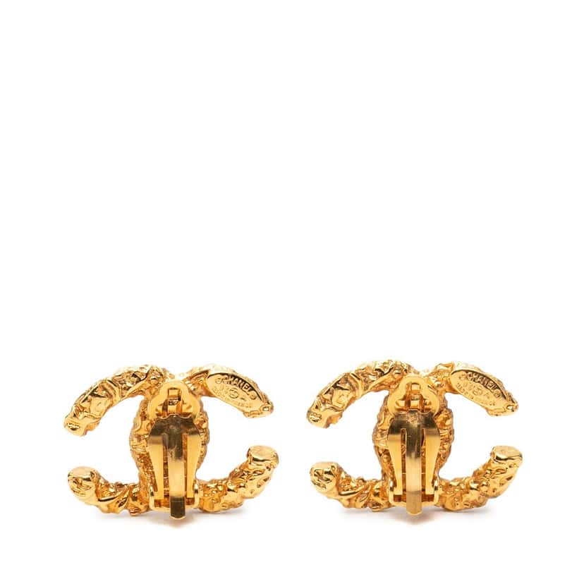 Chanel CC Gold Plated Lava Clip On Earrings Gold Metal Very good condition - Back View