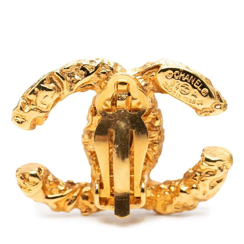 Chanel CC Gold Plated Lava Clip On Earrings Gold Metal Very good condition - Inside View