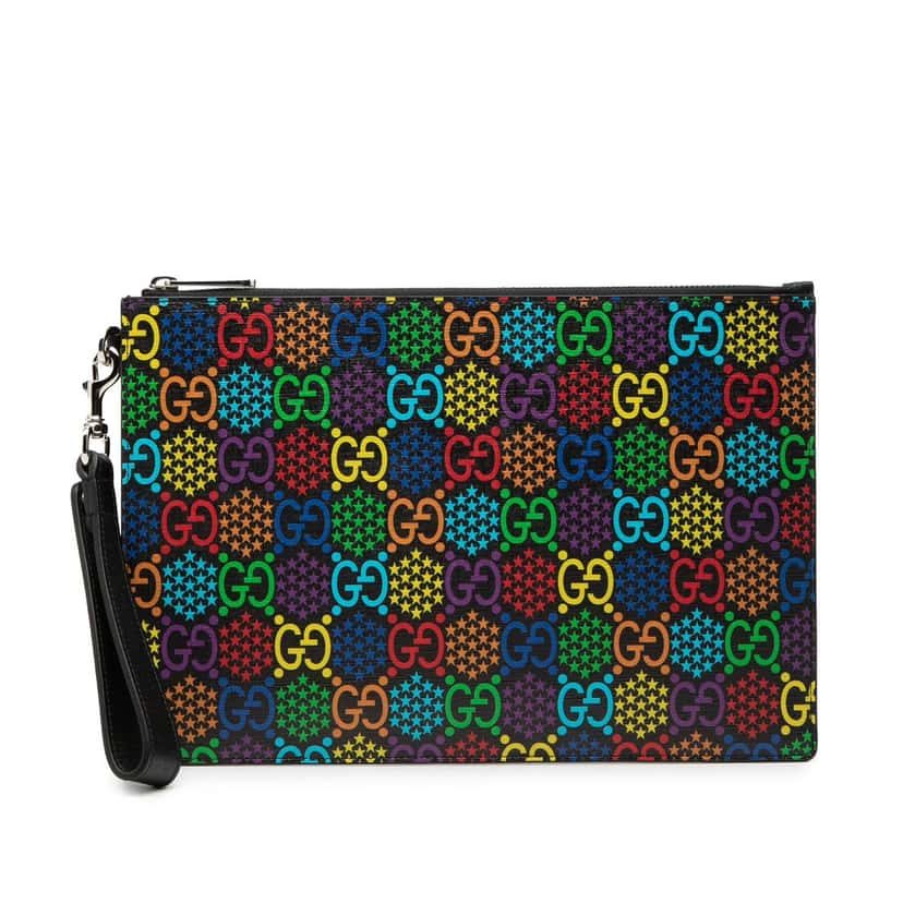 Gucci GG Supreme Psychedelic Zip Clutch Black Very good condition - Front View