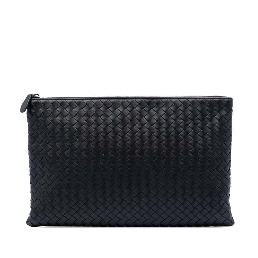 Bottega Veneta Nappa Intrecciato Clutch Black Leather Very good condition - Front View