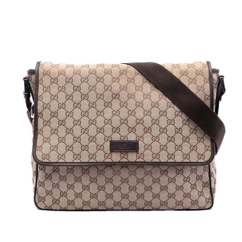 Gucci GG Canvas Flap Messenger Bag Beige Very good condition - Front View