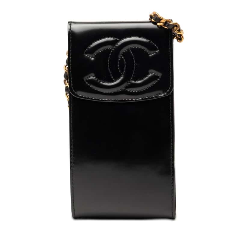 Chanel CC Patent Phone Holder Crossbody Black Leather Very good condition - Front View