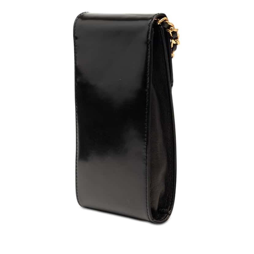 Chanel CC Patent Phone Holder Crossbody Black Leather Very good condition - Back View