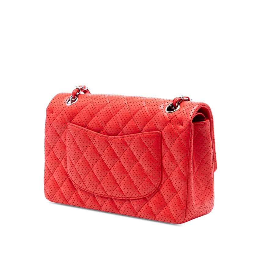 Chanel Medium Classic Perforated Lambskin Double Flap Red Leather Very good condition - Back View