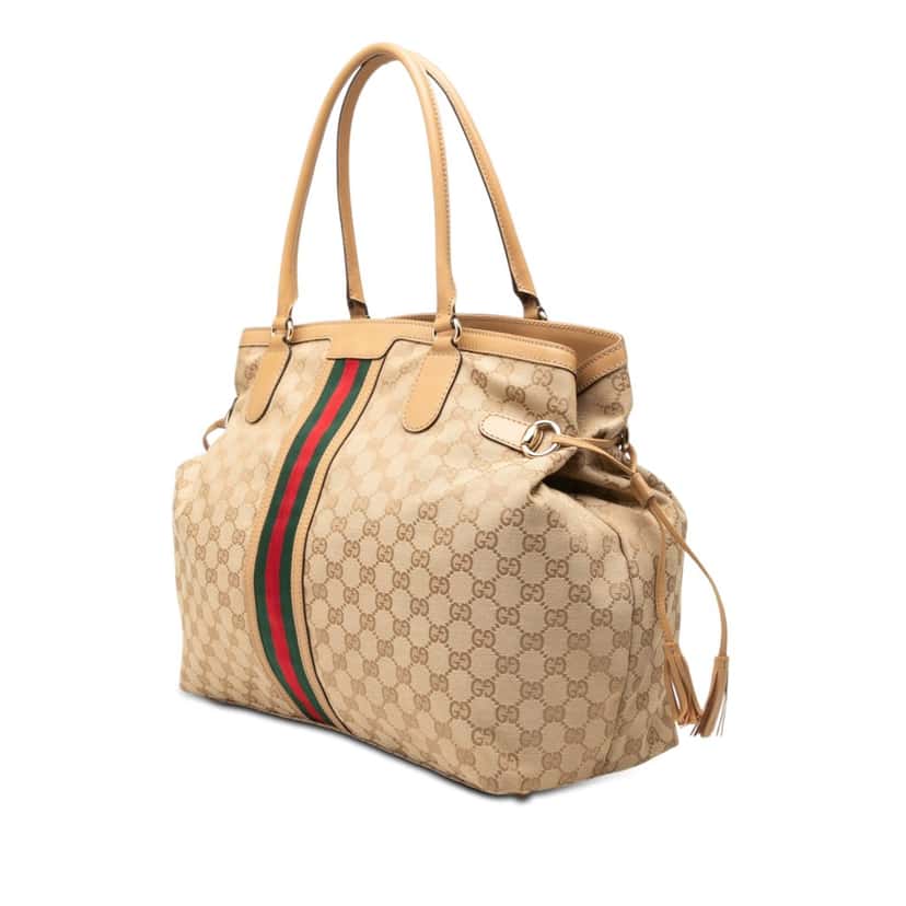 Gucci GG Canvas Web Tassel Tote Beige Very good condition - Back View