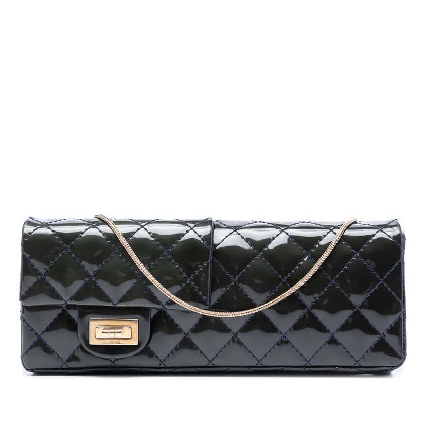 Chanel Quilted Patent Reissue 2.55 Reversible Chain Flap Blue Leather Very good condition - Front View