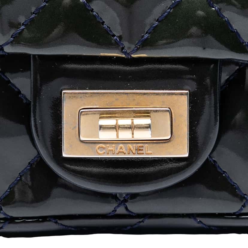 Chanel Quilted Patent Reissue 2.55 Reversible Chain Flap Blue Leather Very good condition - Box View