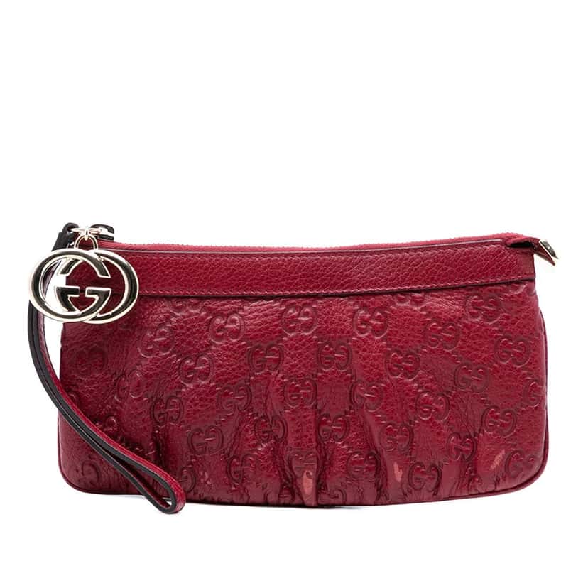 Gucci Guccissima New Britt Wristlet Clutch Red Leather Very good condition - Front View