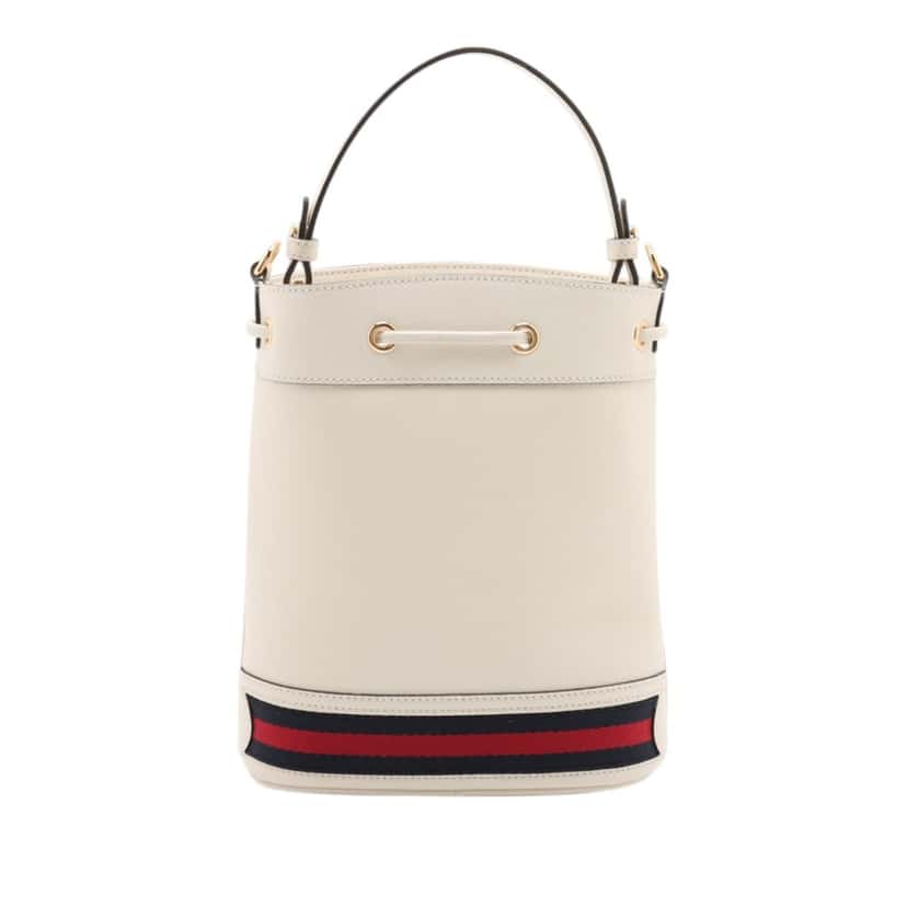Gucci Small Calfskin Web Ophidia Bucket Bag White Leather Very good condition - Back View