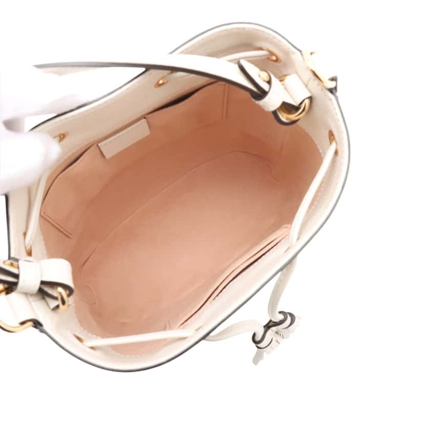 Gucci Small Calfskin Web Ophidia Bucket Bag White Leather Very good condition - Box View