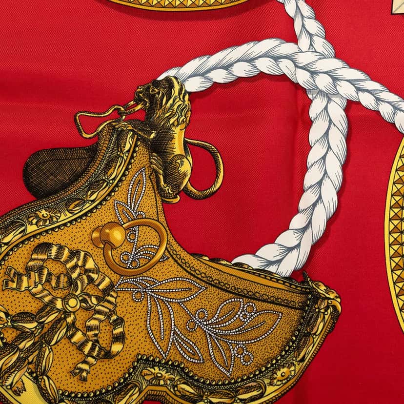 Hermès Grand Apparat Silk Scarf 90 Red Very good condition - Box View