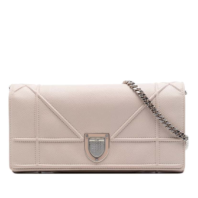 Dior Grained Calfskin Diorama Croisiere Wallet on Chain Pink Leather Very good condition - Front View