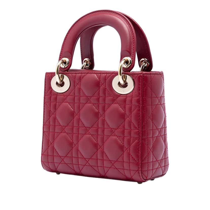 Dior Mini Lambskin Cannage Lady Dior Red Leather Very good condition - Back View