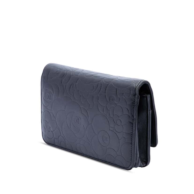 Chanel CC Embossed Lambskin Camellia Wallet On Chain Black Leather Very good condition - Back View