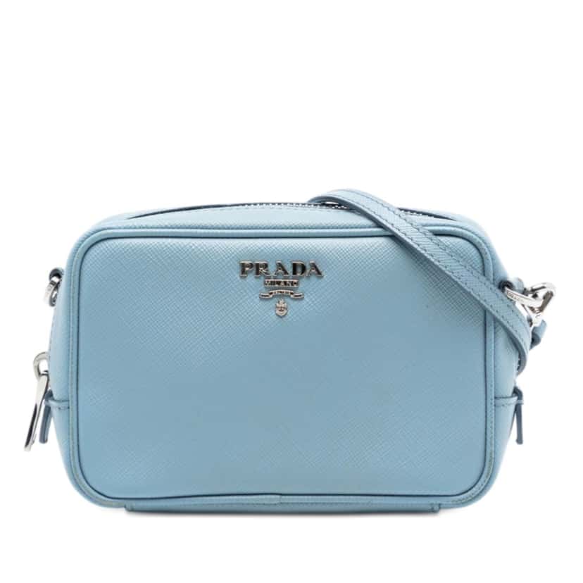 Prada Mini Saffiano Camera Bag Blue Leather Very good condition - Front View