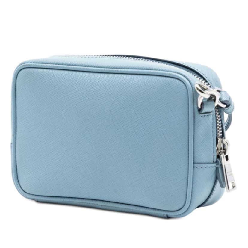 Prada Mini Saffiano Camera Bag Blue Leather Very good condition - Back View
