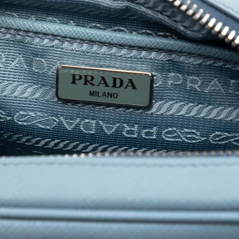 Prada Mini Saffiano Camera Bag Blue Leather Very good condition - Box View
