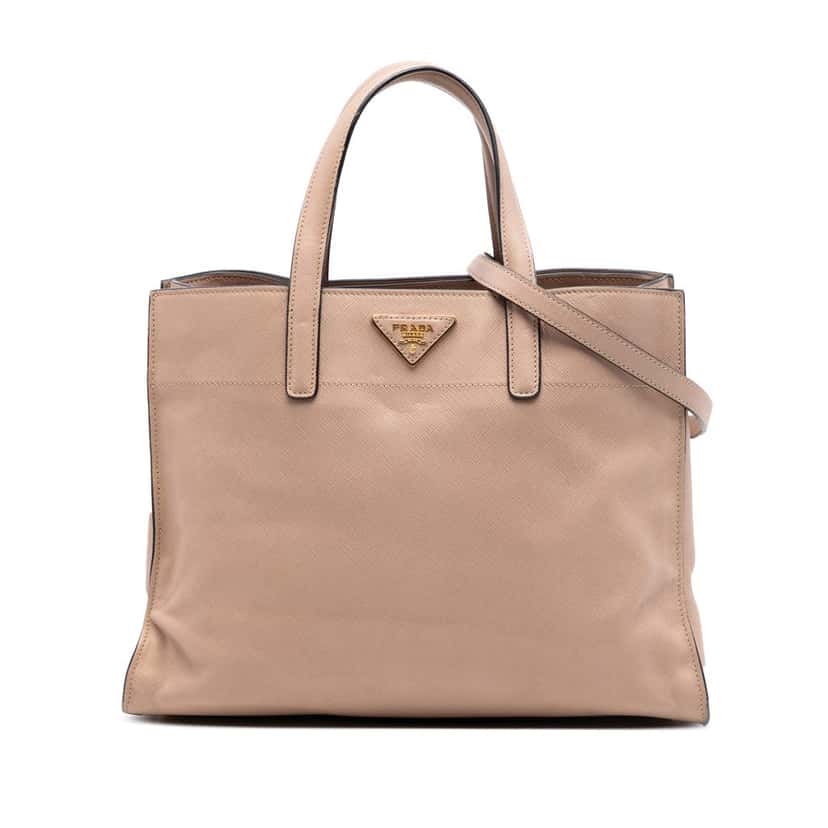 Prada Saffiano Soft Triple Pocket Satchel Brown Leather Good condition - Front View