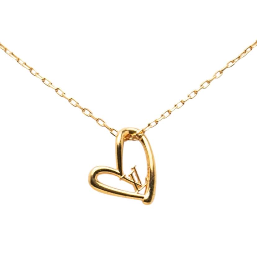 Louis Vuitton Gold Plated LV Fall In Love Pendant Necklace Gold Metal Very good condition - Back View