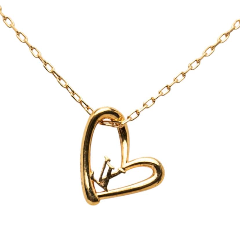 Louis Vuitton Gold Plated LV Fall In Love Pendant Necklace Gold Metal Very good condition - Inside View