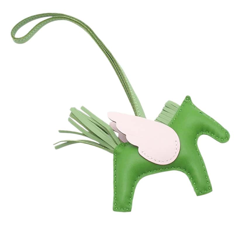 Hermès Milo Lambskin and Swift Grigri Rodeo Pegase Bag Charm PM Green Leather Very good condition - Back View
