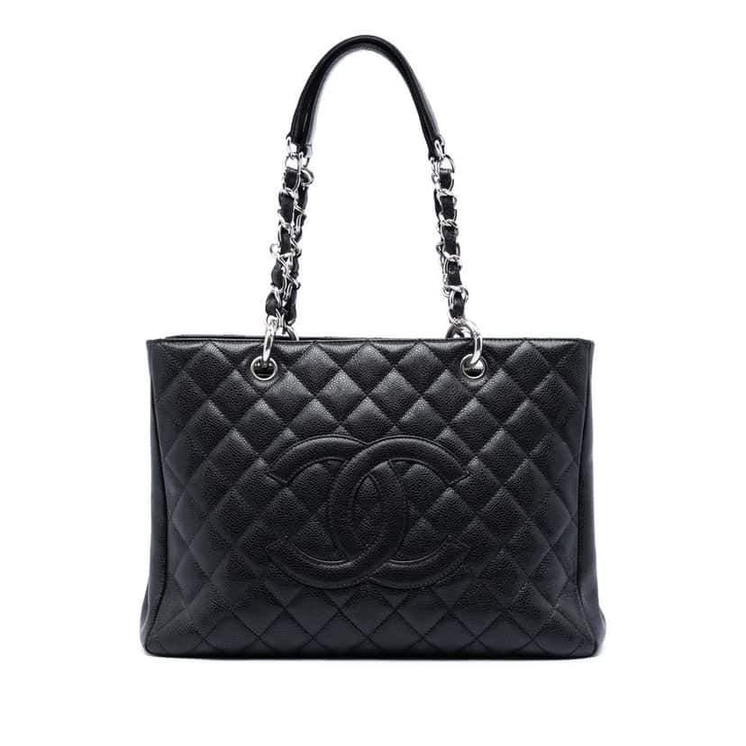 Chanel Caviar Grand Shopping Tote Black Leather Very good condition - Front View