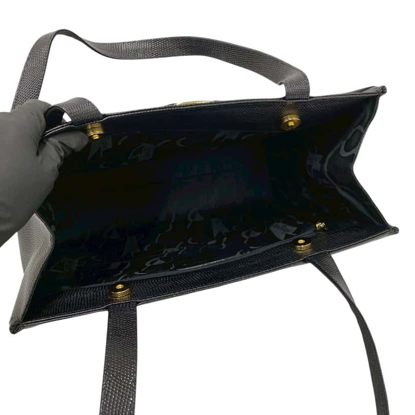 Ferragamo Lizard Embossed Leather Vara Tote Black Leather Very good condition - Inside View