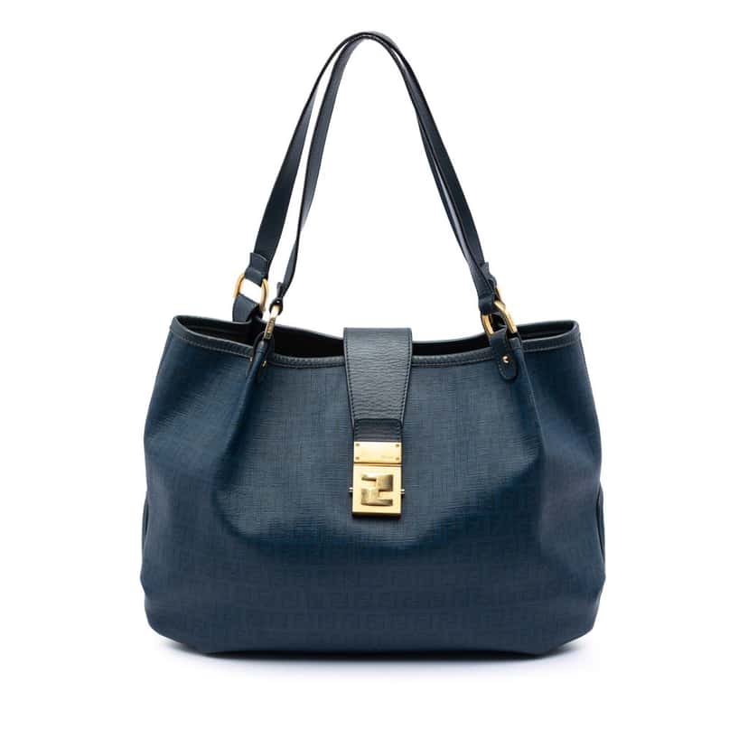 Fendi Zucchino Spalmati Chiusura Tote Blue Very good condition - Front View