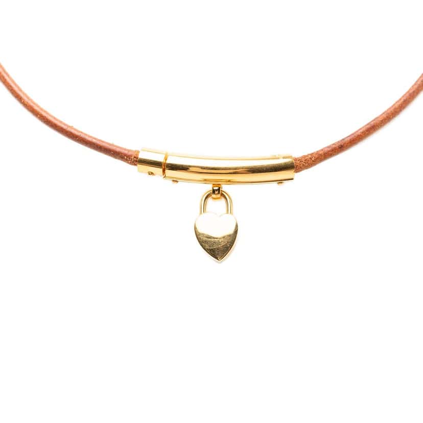 Hermès Leather Viviride Heart Choker Necklace Brown Leather Very good condition - Front View