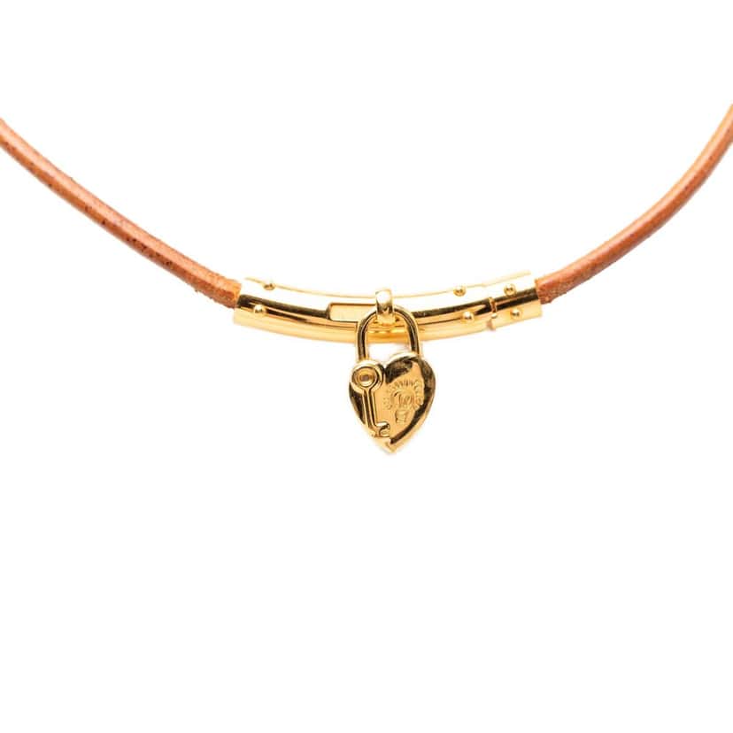 Hermès Leather Viviride Heart Choker Necklace Brown Leather Very good condition - Back View