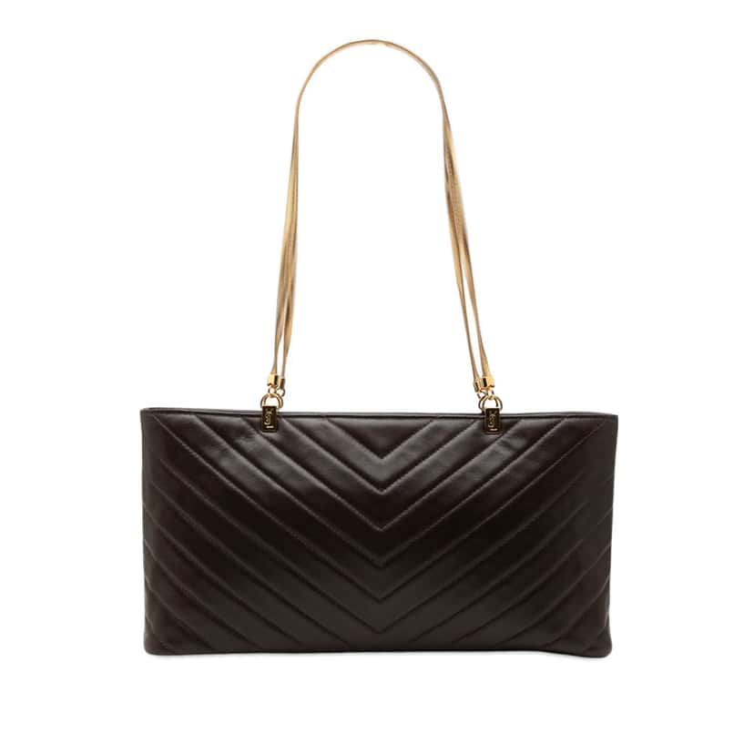 Saint Laurent Quilted Chevron Leather Chain Shoulder Bag Brown Leather Very good condition - Front View