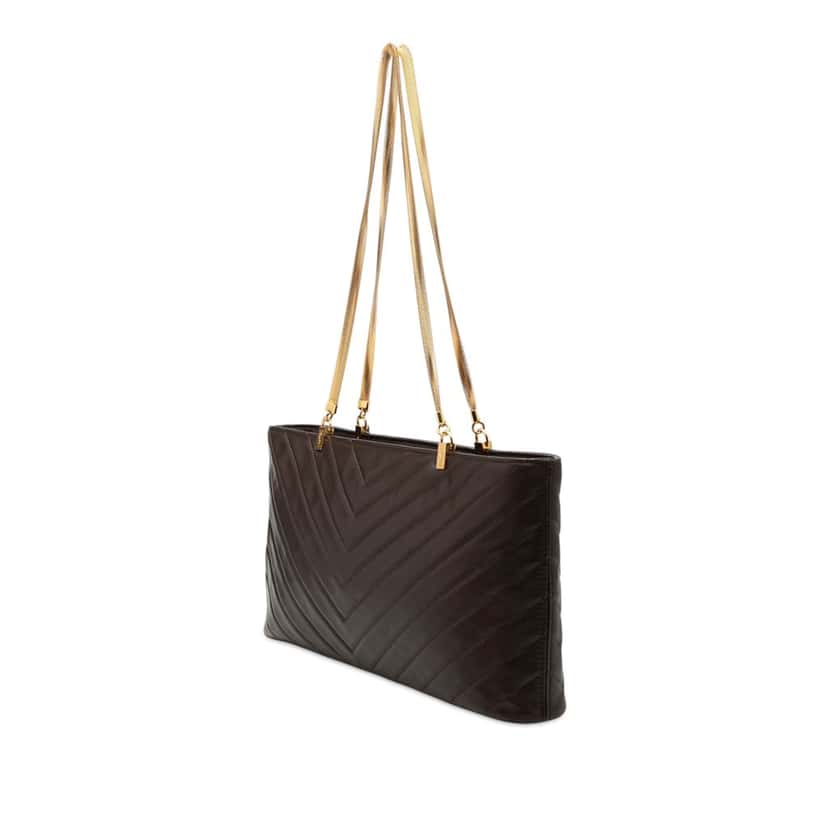 Saint Laurent Quilted Chevron Leather Chain Shoulder Bag Brown Leather Very good condition - Back View
