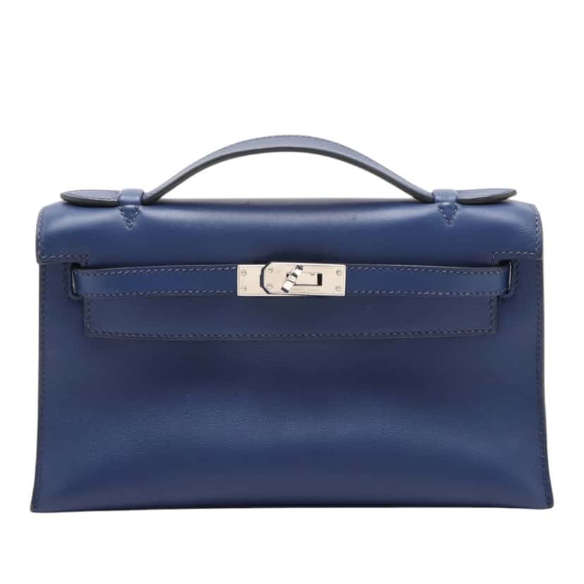 Hermès Swift Kelly Pochette 22 Blue Leather Very good condition - Front View