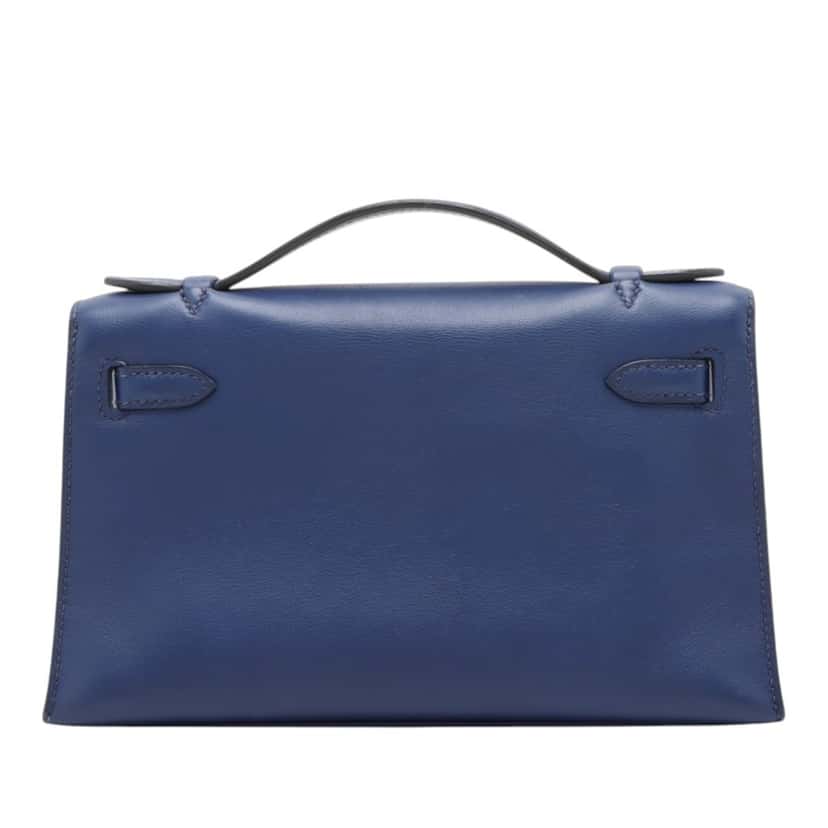Hermès Swift Kelly Pochette 22 Blue Leather Very good condition - Back View