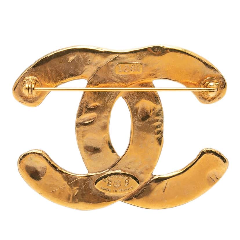 Chanel CC Gold Plated Quilted Diamond  Brooch Gold Metal Very good condition - Back View