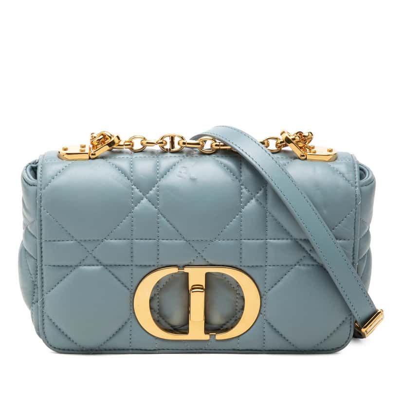 Dior Small Lambskin Macrocannage Caro Crossbody Blue Leather Very good condition - Front View