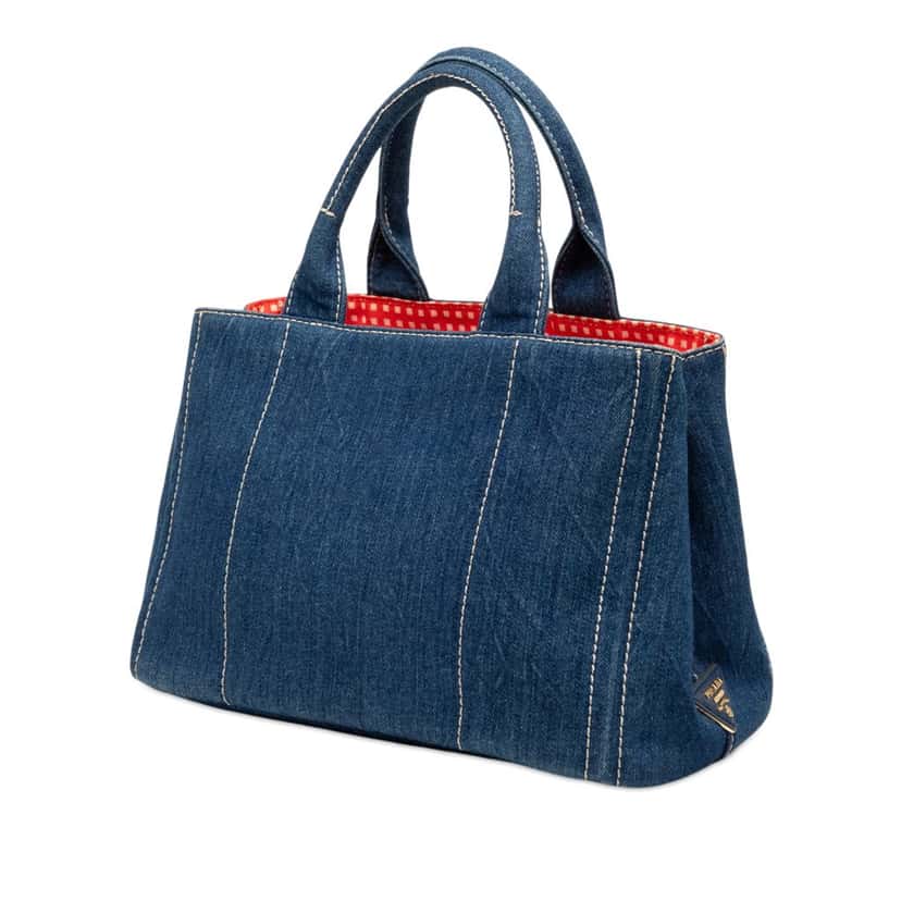 Prada Small Denim Canapa Logo Satchel Blue Very good condition - Back View