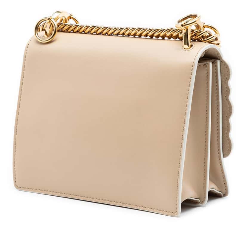Fendi Mini Scalloped Leather and Studded Floral Kan I Crossbody Beige Leather Very good condition - Back View