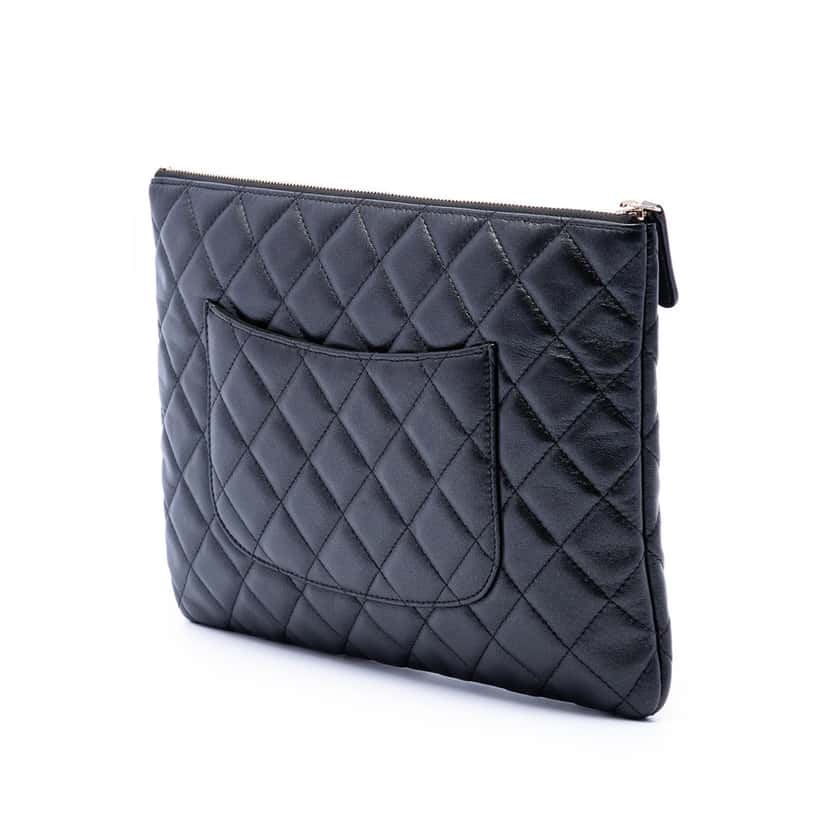 Chanel CC Quilted Lambskin Pouch with Mini Flap Purse Black Leather Very good condition - Back View
