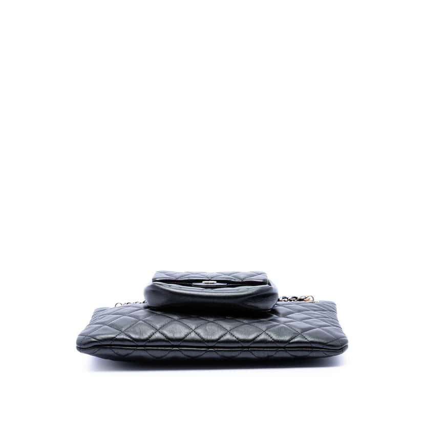 Chanel CC Quilted Lambskin Pouch with Mini Flap Purse Black Leather Very good condition - Inside View
