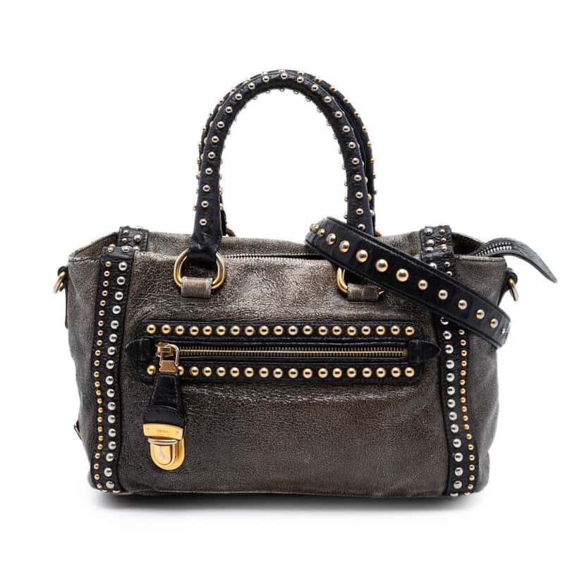 Prada Craquele Leather Studded Satchel Other Leather Very good condition - Front View