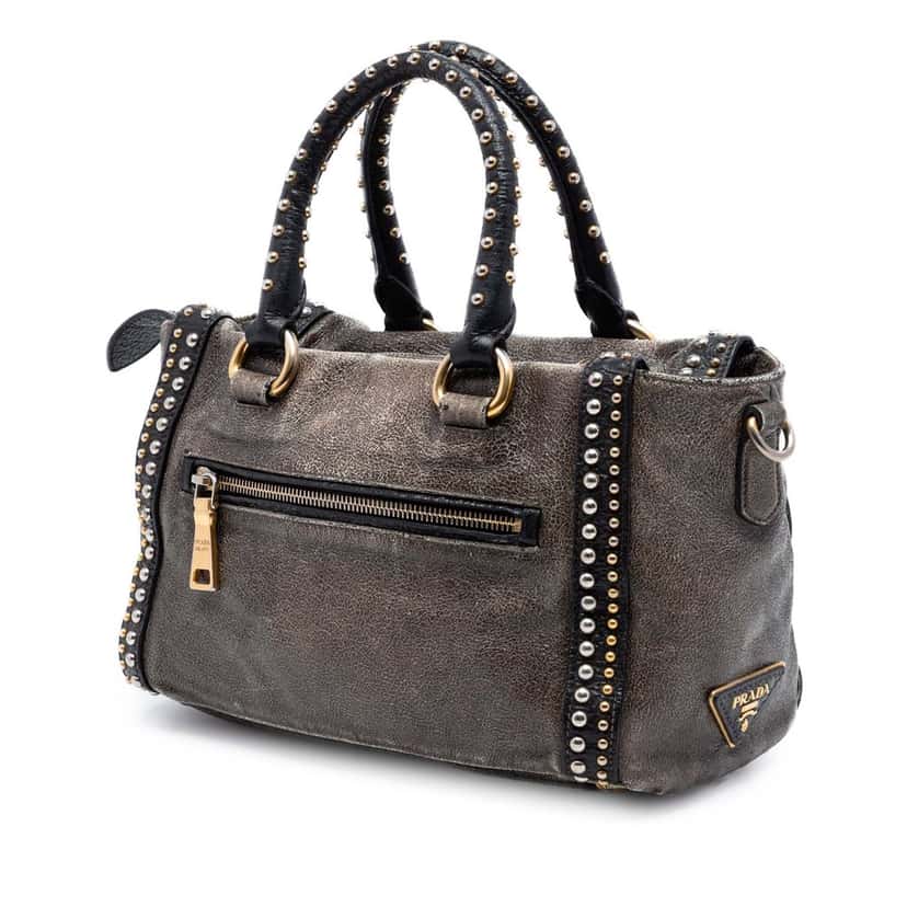 Prada Craquele Leather Studded Satchel Other Leather Very good condition - Back View