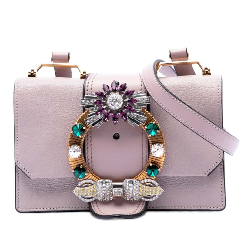 Miu Miu Goatskin Madras Soft Calf Crystal Embellished Crossbody Pink Leather Very good condition - Front View