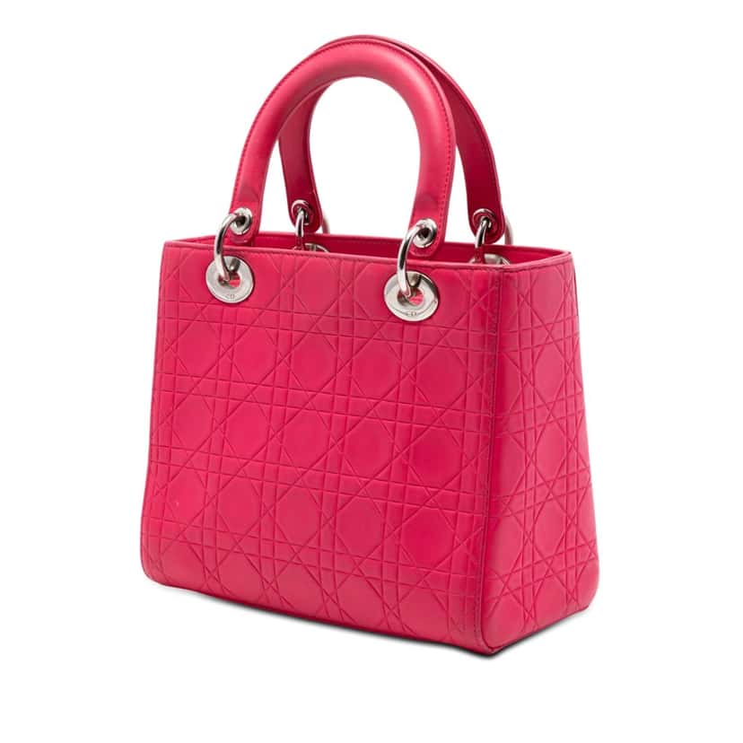 Dior Medium Ultra Matte Calfskin Cannage Embossed Lady Dior Pink Leather Very good condition - Back View