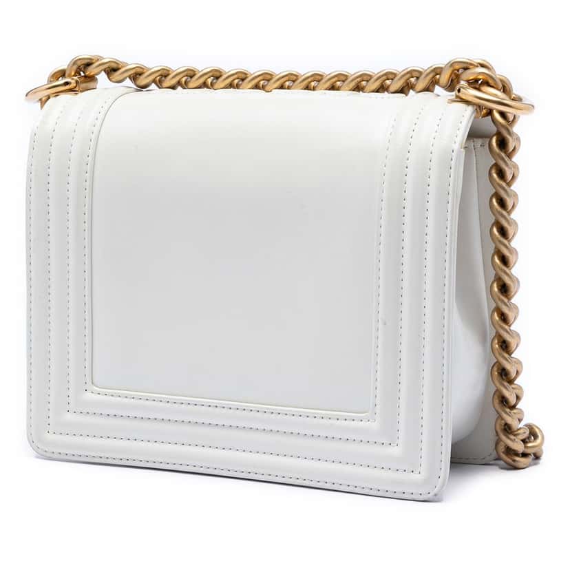 Chanel Square Calfskin Boy Reverso Flap White Leather Very good condition - Back View