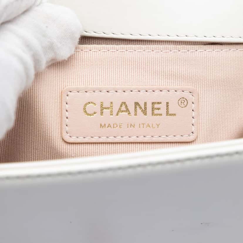 Chanel Square Calfskin Boy Reverso Flap White Leather Very good condition - Box View