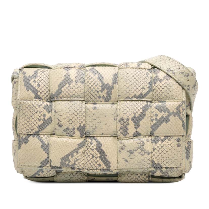 Bottega Veneta Python Embossed Goatskin Intrecciato Padded Cassette Crossbody Green Leather Very good condition - Front View