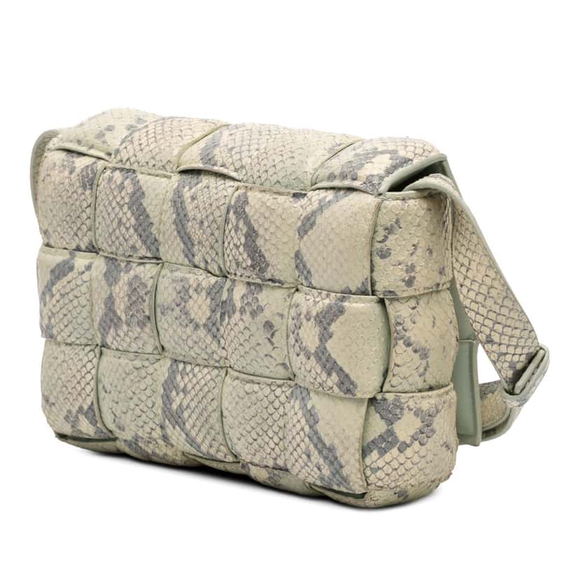 Bottega Veneta Python Embossed Goatskin Intrecciato Padded Cassette Crossbody Green Leather Very good condition - Back View