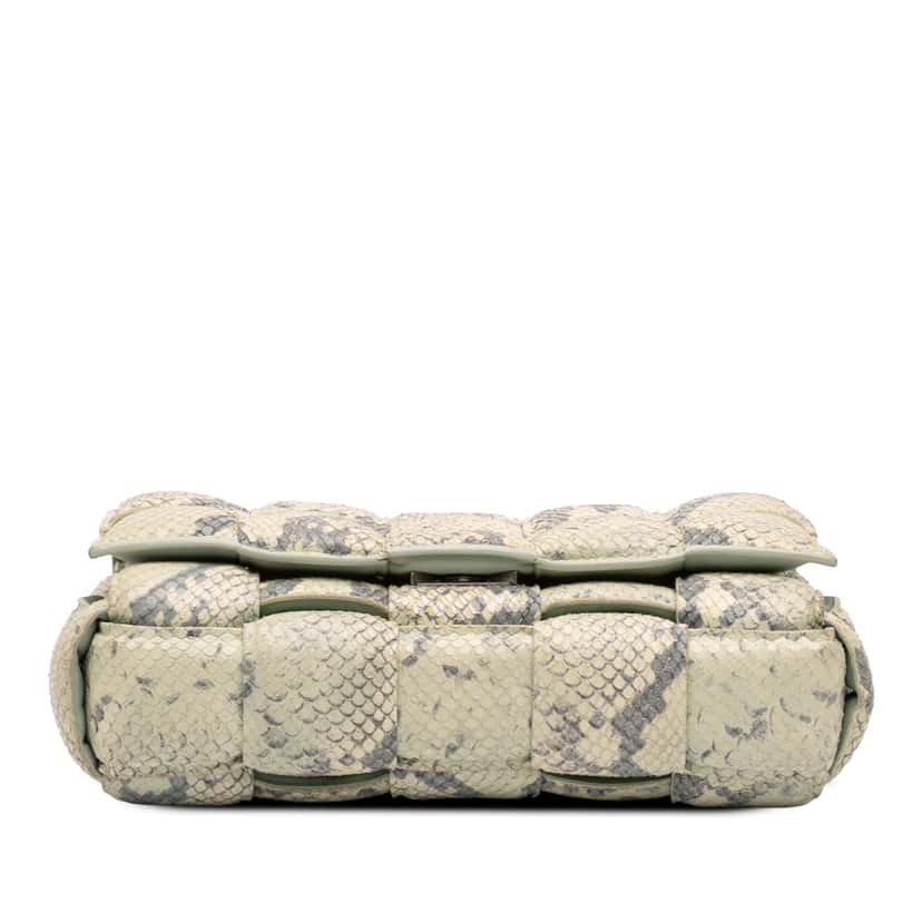 Bottega Veneta Python Embossed Goatskin Intrecciato Padded Cassette Crossbody Green Leather Very good condition - Inside View