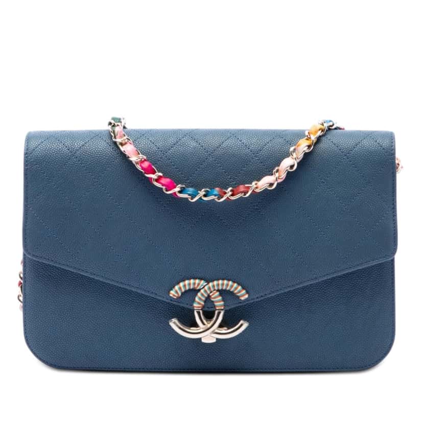 Chanel Paris Cuba Quilted Caviar Thread Around Flap Blue Leather Very good condition - Front View